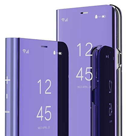 QIWEIQING Case for iPhone 17, Transparent Window PC + Premium PU Leather Flip Stand Shockproof Magnetic Closure Protective Cover for iPhone 17. Mirror Purple QH
