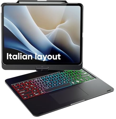 doqo Custodia Tastiera iPad Air 13 & Pro 13/12,9,Trackpad,Rotazione 360°