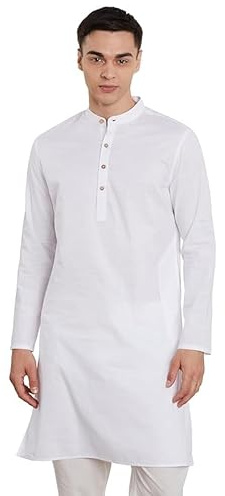 HOME ARCHIVE Men's Pure Cotton ONLY Long Kurta Mandarin Collar Ethinic Wear Casual Fashion Regular Indian Dress Gift for Men (US, Alpha, Large, White)