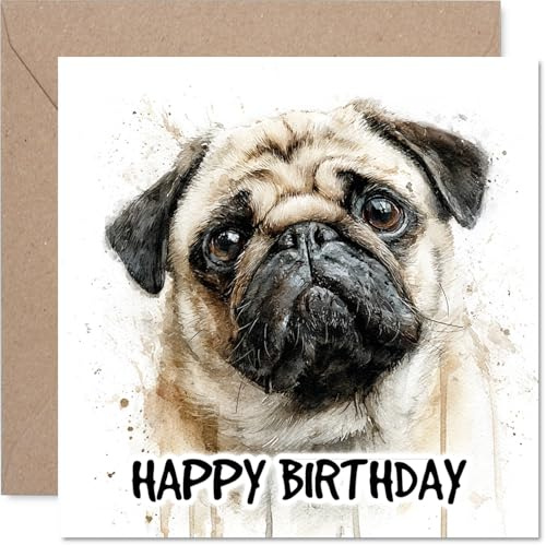 Mops-Geburtstagskarte für Männer und Frauen, Hunderassen, Happy Birthday Karte für Tante, Onkel, Nachbarn, Vater, 145 mm Geburtstagsgrußkarten