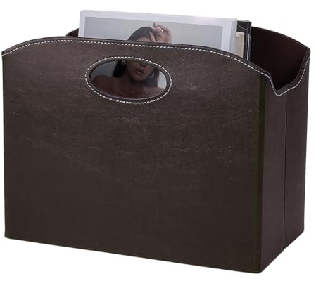 PH PandaHall PU Leder Zeitschriftenhalter Boden Faltbar Zeitschriftenhalter Dokumenten Datei Aufbewahrungsregal Buch Organizer Korb Für Büro Dokumente Zuhause Tisch Kokosnuss Braune 34.8x18.8x26.8cm