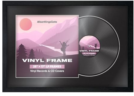 Alison Kingsgate 25x17 Black Vinyl Record Frame for LP & Album | Engineered Wood & Shatterproof Perspex Front for 12 Inch LP, CD Holder Modern Display For Music Lover - Black Mount