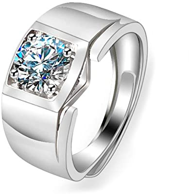 Ayoiow Ring Weißgold Herren, Siegelring Labordiamant Verlobungsring 750 Weißgold, Verlobungsringe Herren für Freundin