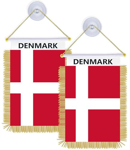 2 Stück Dänemark Saugtasche Aufhänger hängen Flagge, 4 × 6 Zoll kleine Dänisch hängende Banner, winzige Druck Dekor für Büro Home Tisch Auto(Danmark)