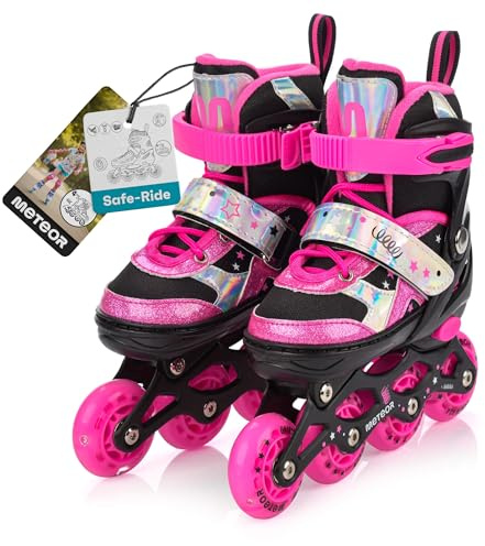 meteor 4 in 1 Inline Skates Kinder Rollschuhe Inliner Schlittschuhe Mädchen | Verstellbar in 4 Größen, Fußlänge 15-26 cm: XS 25-28, S 30-33, M 34-37, L 38-41, Eislaufschuhe für Jungen, ABEC-7, PU-Räder