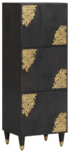 vidaXL Highboard mit Regal Schwarz 40 x 33 x 110 cm Massivholz Mango
