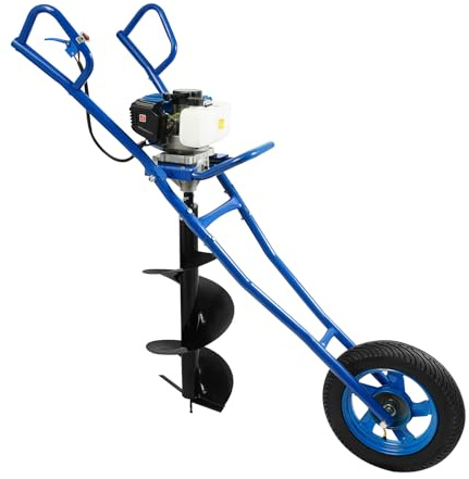 52CC 2-Takt Benzin Erdbohrer,1.46KW Erdlochbohrer mit 8800±300rpm,Luftkühlung und 1L Kraftstofftank,C.D.I Zündung,Handheld Benzin Pfahlbohrer,Bodenbohrer Set für Bauernhof,Baustelle und Garten