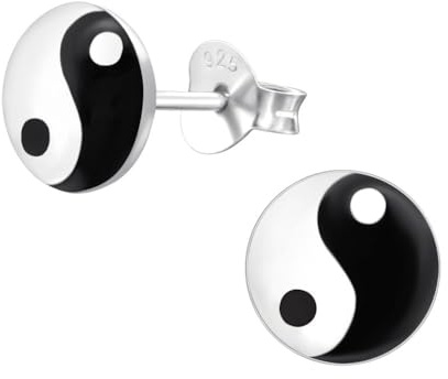 Bungsa Hochwertige Ohrstecker mit Yin Yang Motiv 7mm aus .925 Sterling Silber Unisex