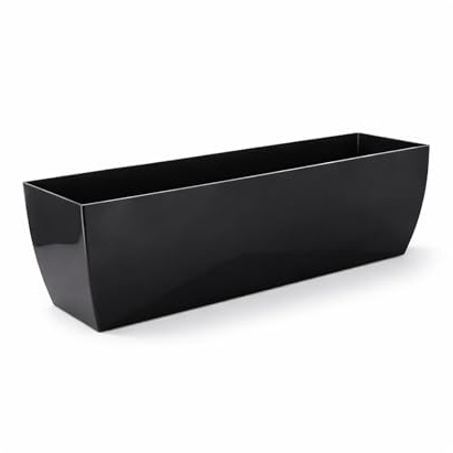 simpa Black Milano Trough Planter – 60cm High Gloss Plastic Flower Pot – Indoor & Outdoor Rectangular Plant Trough