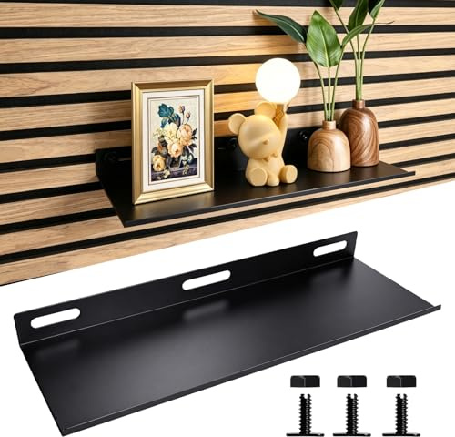 INQUIRLLY Regal für Akustikpaneele, 40×15cm Schwarz Metall Wandregal, Ohne Bohren Zubehör Akustikpaneele, Wandregal Wandregale für Wohnzimmer, Schlafzimmer, Büro, Küche