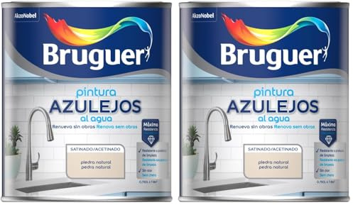 Bruguer Esmalte Azulejos al Agua Satinado Piedra Natural 750ml (Paquete de 2)
