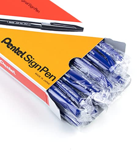 Pentel S520C Sign Pen Fine Point Color Marker, Bullet Tip, .7mm, Blue Barrel/Ink, Dozen