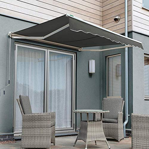 Primrose 3.0m x 2.5m Manual Awning Half Cassette DIY Patio Awning Gazebo Canopy (9ft 10) Complete with Fittings and Winder Handle (Charcoal)