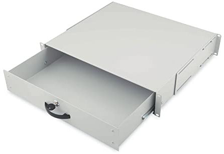 DIGITUS Drawer for network cabinets and server cabinets - 19-inch - 2U - Front and rear mounting - Variable installation depth - Document tray and keyboard insert - Lockable - Grey