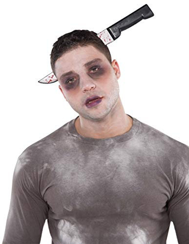 Amscan 843424-55 843424-55-Haarreif, Einheitsgröße Blutspritzern, der Haarreif wirkt als hätte Man EIN Messer im Kopf, aus Kunststoff, Halloween, Unisex – Erwachsene, Silber-Schwarz-Rot
