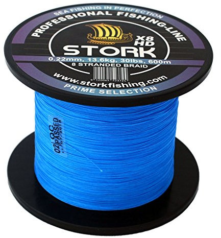 Stork HDx8, 8-filo linea di pesca intrecciata premio 600m (Azzurro, 40 lbs / 18.1 kg / 0.28 mm)
