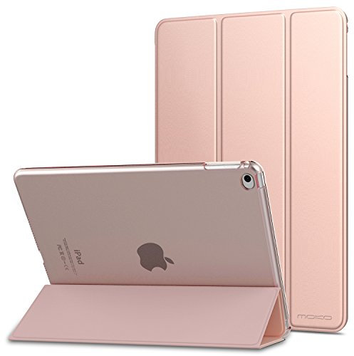 MoKo Hülle für Apple iPad Air 2 - PU Leder Tasche Schale Smart Case mit Translucent Rücken Deckel, mit Auto Schlaf/Wach Funktion und Standfunktion, Rose Gold