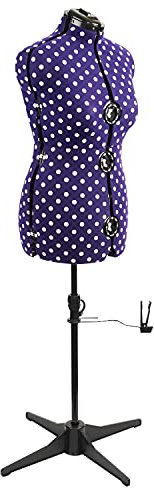 Sewing Online Medium Adjustable Dressmakers Dummy in Purple Polka Fabric | Purple, UK Size 16-20, 8-part Dress Form with 4-Footed Base with Hem Marker