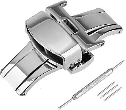 Beauty7 20mm Silber Faltschließe Uhrenarmband Schließe Schnalle Ersatzschließe mit Zubehör 3 Federstege + Federstift