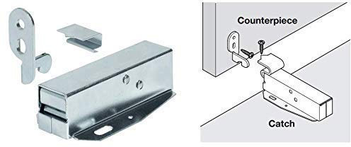 x1 Tutch Latch Automatic Spring Catch for Press to Open Cupboard Doors and Loft Attic Hatches, Bright Galvanised Steel, Counterpiece + Catch