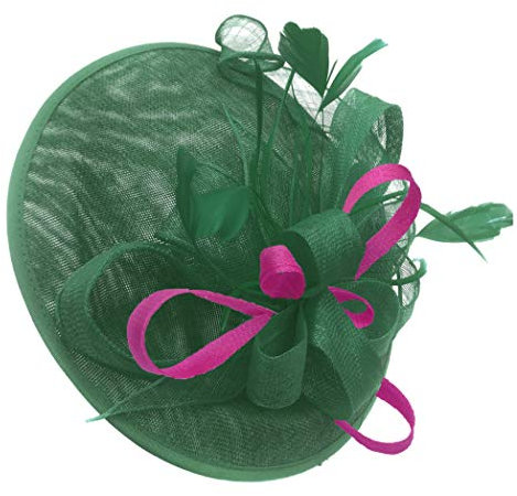Caprilite Green and Fuchsia Hot Pink Sinamay Big Disc Saucer Fascinator Hat for Women Weddings Headband