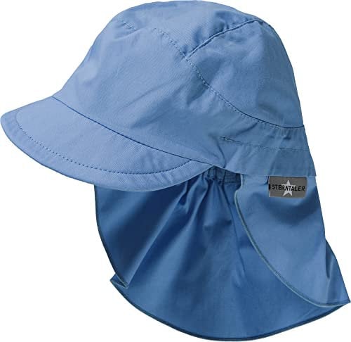 Sterntaler Schirmmütze Nacken Basic - Unisex Baby- und Kinder Mütze mit Nackenschutz - UV-Schutz 50+ Hut aus Popeline (Bio) - leichte Sommer Kopfbedeckung mit Gummiband - samtblau, Größe 57