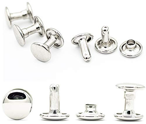 My Belt - 50 Stück Hohlnieten für Leder, Ledernieten 8mm Silber, Doppelkappe Nieten, Gürtelnieten Kappe