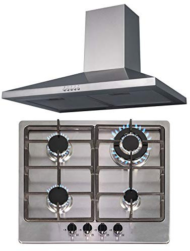 SIA 60cm Stainless Steel 4 Burner Gas Hob And Chimney Cooker Hood Extractor Fan