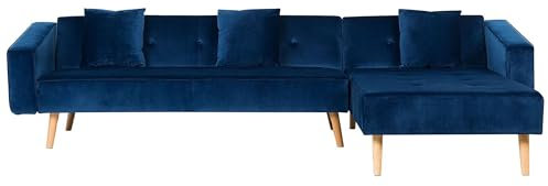 Beliani Ecksofa linksseitig Retro Stil Samtstoff blau mit Zierkissen Vadso