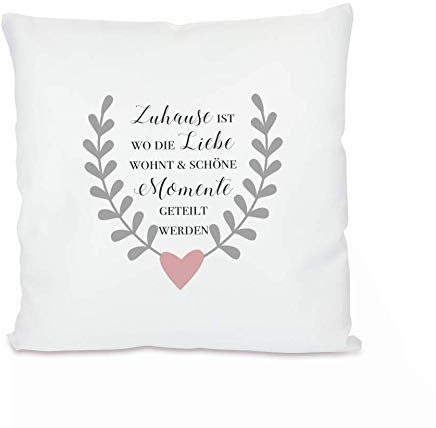Kissen mit Spruch Zuhause ist, wo die Liebe wohnt & schöne Momente …“ I zum Kuscheln und als Deko I liebevolles Geschenk als Dankeschön, zum Geburtstag, zu Weihnachten und Anderen Anlässen