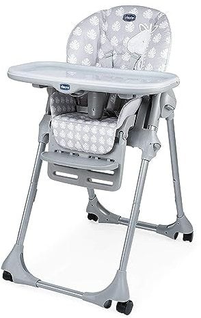 Chicco Polly Easy Trona Evolutiva para Bebés 6 Meses, 3 Años (15 kg) – Trona Convertible Reclinable y Transformable en Hamaca con Altura Regulable, 4 Ruedas, Cierre Compacto, Color Gris (Jirafa)