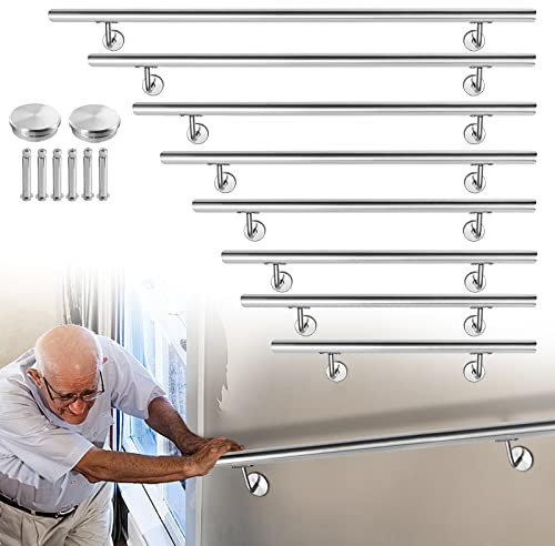 LARS360 Edelstahl Handlauf 150cm, Aussen Innen Wandhandlauf Brüstung Geländer, Ø 40 mm Treppengeländer mit Wandhalterung und Endkappen (150cm, Silber)