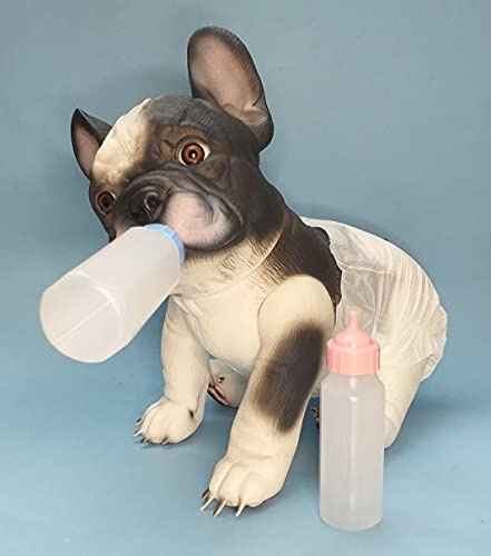 Baby Bulldog Francés - B&W Articulado de Vinil, Figura de Juguete Realista 30 cm