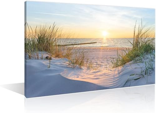 TISHIRON Wall Art Sandy Beach Sunrise Pictures Painting on Canvas Wall Art Modern Framed Seaside Canvas Prints Ready To Hang(24X16in)
