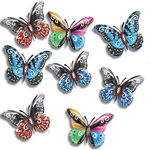 Treer 8 Stücke Metall Schmetterling Wanddeko Bunt Garten 3D Schmetterlinge Wand Deko Eisen Balkon Terrassen Schlafzimmer Wohnzimmer Zäune Schuppen Wande Anhänger Deko (Stil B)