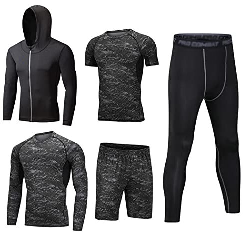 HZQIFEI Herren 5 Stücke Sport Anzug Fitness Anzug Schnelltrocknend Strumpfhosen Laufanzüge Kompression Shirt Gym Training Lauf Trainingsanzüge (Stil#3, S)