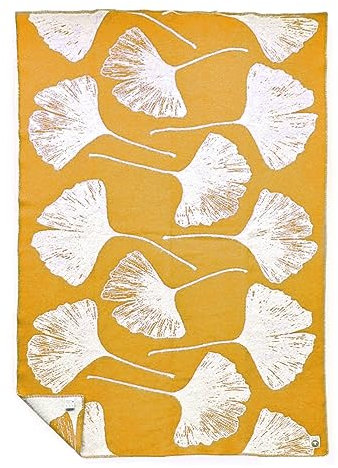 JOWOLLINA Wendedecke Wolldecke Plaid Kuscheldecke Öko-Wolle 130x200 cm, Ginkgo (Ocker)