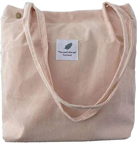 Funtlend Große Cord-Handtasche für Damen, Schultertasche für Schule, Einkaufen, Arbeit, Uni