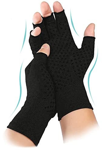 FITTOO Compression Gloves for Women and Men, Anti-Slip Open-Finger Gloves for Discomfort Relief, Hand Fatigue, Swelling, Sports, Providing Warmth and Increase Circulation Black Medium