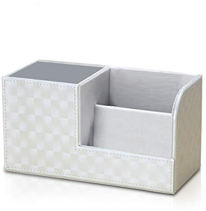 PORRASSO Schreibtisch Organizer Leder Stifthalter Federmäppchen Stiftebox Tisch-Organizer Multifunktionale Kosmetik Aufbewahrung Organizer Fernbedienungshalter Commander BeigeLightning Pattern