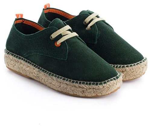 Alpargatas Mujer Plana Plataforma de Yute y Piel. Esparteñas Cordones Zapatillas Casual Verano Hecha a Mano en España Flexible Suave y Transpirable (Esmeralda, Numeric_35)