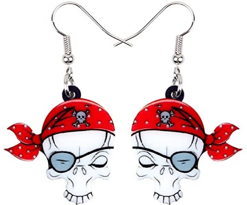 NEWEI Halloween Pirate Skull Boucles D'oreilles Tete De Mort Charme Femme Bijoux Fille Cadeau (Rouge)