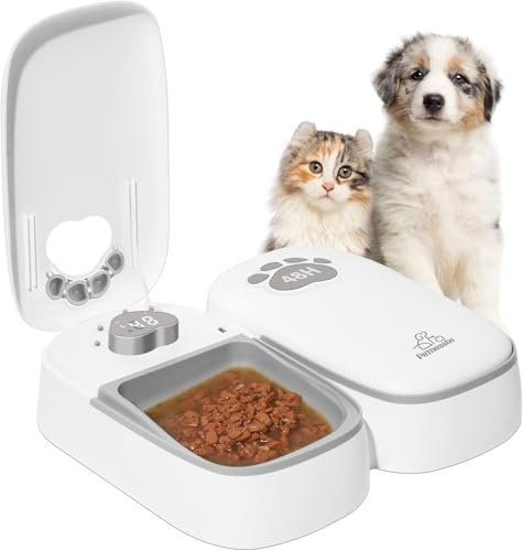 ZMAYPLUS Futterautomat für Katzen, Zwei-Mahlzeiten-Futterautomat für Hunde und Katzen, Display-gesteuerter 48-Stunden-Timer Futterautomat, automatische Fütterung mit Trocken- oder (Feeder F7)