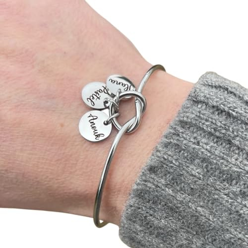 Bijou de Ré Bracelet personnalisé jonc noeud et médailles femme, idée cadeau maman, fête des mères, anniversaire, demoiselle d’honneur