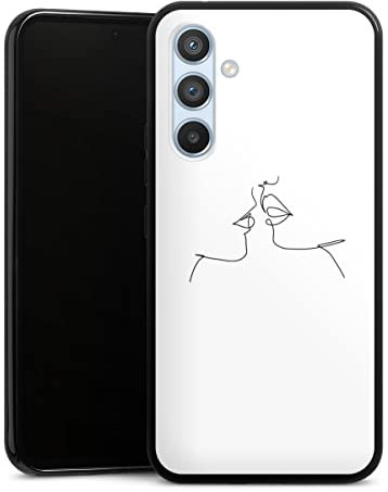 DeinDesign Silikon Hülle kompatibel mit Samsung Galaxy A54 5G Case schwarz Handyhülle Kussmund Line Art Liebe