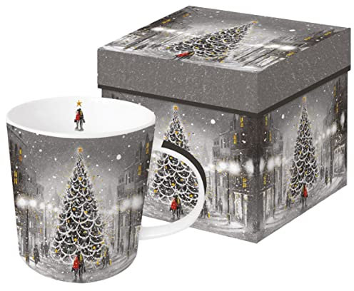 Kaffeebecher Christbaum mit Geschenkbox, Tasse Tiere Tier Geschenkset Weihnachten Weihnachtsbaum Schnee