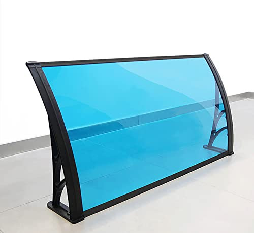 Leise Türmarkise, Außentürvordach, Veranda-Markise, Gartenüberdachung, gewölbter Regenschutz, blaues Fenstervordach/Schwarze Halterung, wetterfest für Balkon- und Terrassenüberdachung (60 x