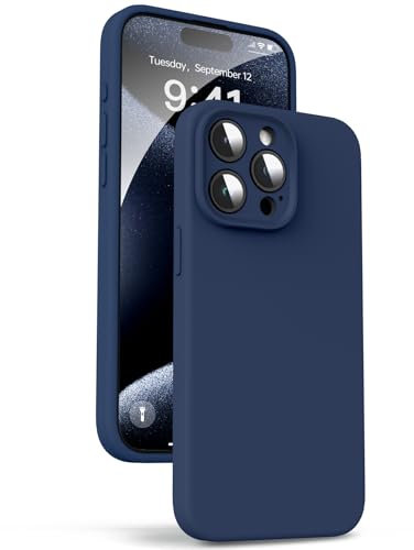 Supdeal Liquid Silicone Case for iPhone 15 Pro - [Camera All-Round Protection] [Soft Microfiber Lining Anti-Scratch] 4 Layer Full Covered Shockproof Gel Rubber Phone Case Cover, 6.1, Navy Blue