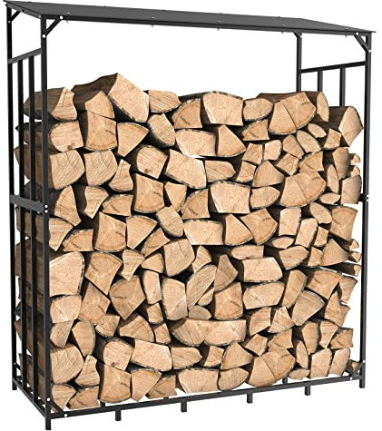 unho Abri Bûche Extérieur Bois Jardin: Rangement Bois de Chauffage 176x60x156cm Étagère en Métal pour Bois de Cheminée Noir Porte Bûches Intérieur
