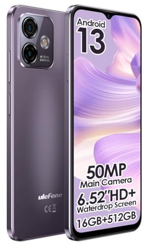 Ulefone Android 13 Téléphone Note 16 Pro(512Go ROM), Jusqu'à 16Go RAM, 8MP+50MP, Smartphone Double SIM Débloqué, 6,52'' Ecran HD+,Batterie 4400mAh,Empreinte Digitale+Reconnaissance Faciale Violette